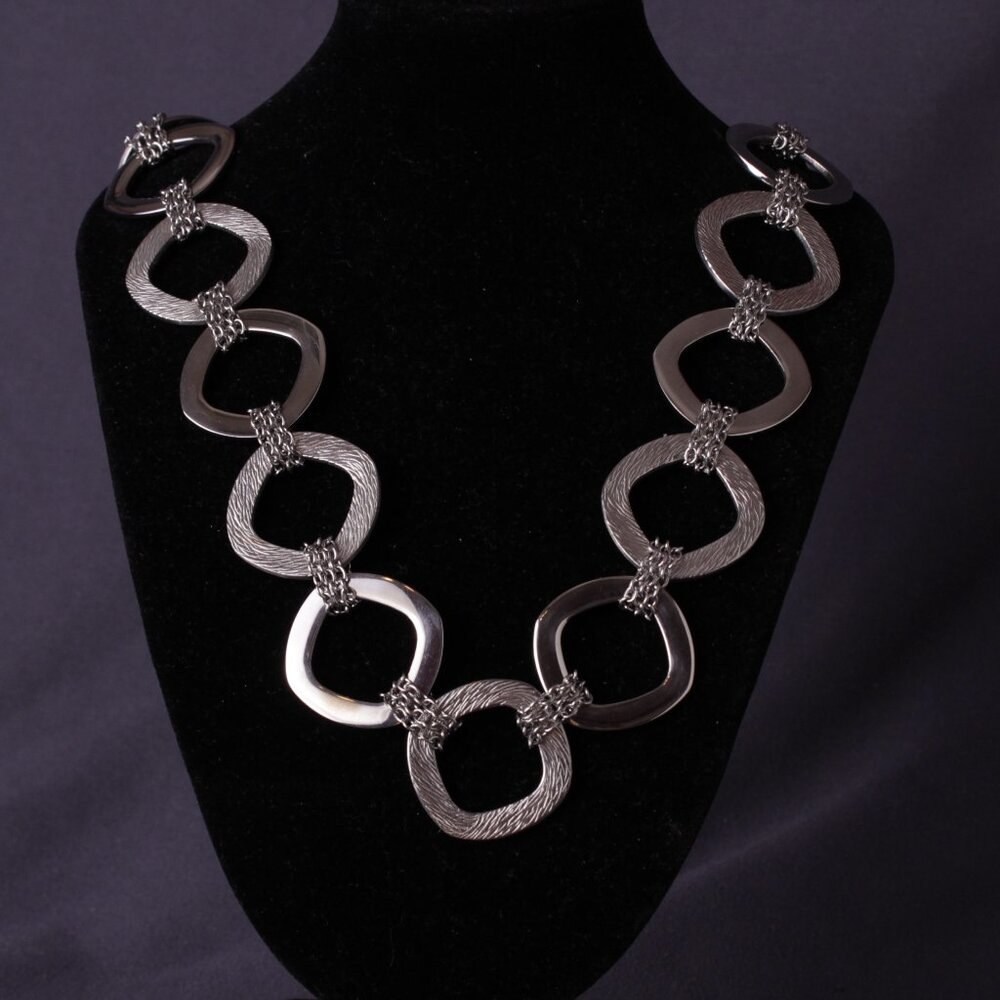 MCM Necklace Stainless Steel Choker with Bracelet Rhombus Links Cable Chain, 16"